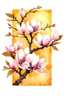 Japanese style of a branch adorned w/ vertically arranged soft magnolia blossoms  tattoo design idea