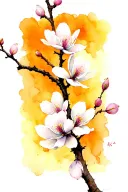 Japanese style of a branch adorned w/ vertically arranged soft magnolia blossoms  tattoo design idea