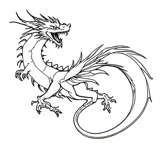 stencil of western dragon flying tattoo design idea