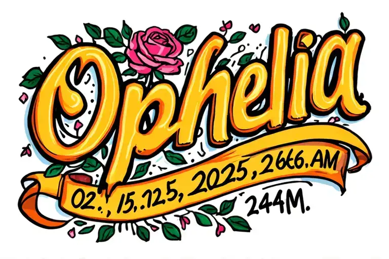 "Ophelia, 02,15,2025, 2:46AM" daughter tattoo tattoo design idea