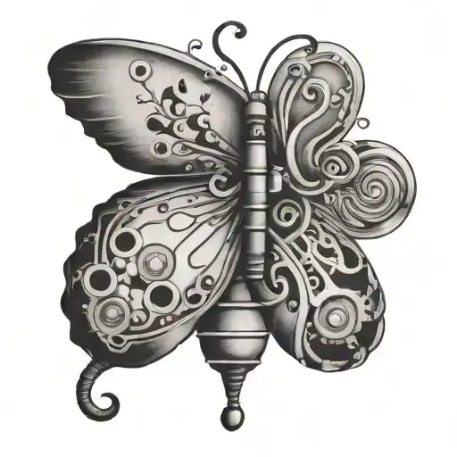 semicolon, butterfly and safety pin tattoo design idea