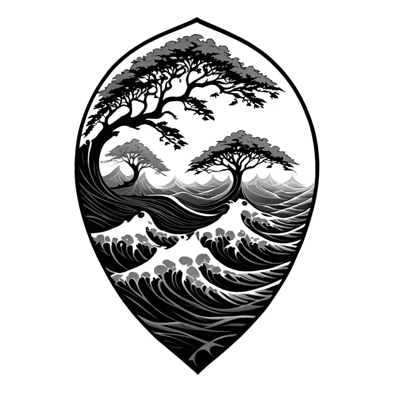 I want to keep my current tribal band and integrate the wave and tree design with it like one cohesive tattoo ins tattoo design idea