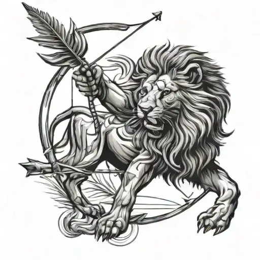 lion being shot by bow and arrow sagittarius tattoo design idea
