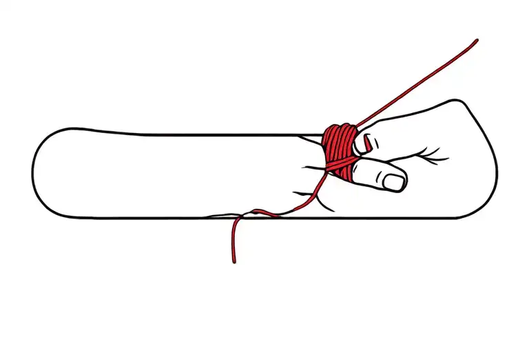 a hand that takes a red yarn and the yarn leads to a maze tattoo design idea