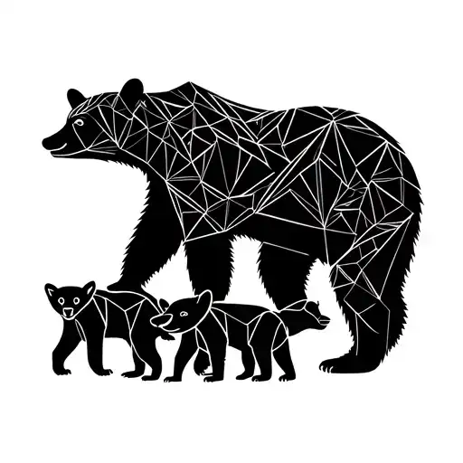Momma bear and 3 cubs tattoo design idea