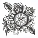 Clock inside a Rose tattoo design idea