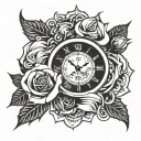 Clock inside a Rose tattoo design idea