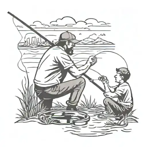 beers, smoking weed. fishing scene with nephew in Scotland. in memory of Uncle Robert. no facial hair. tattoo design idea