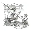 beers, smoking weed. fishing scene with nephew in Scotland. in memory of Uncle Robert. no facial hair. tattoo design idea