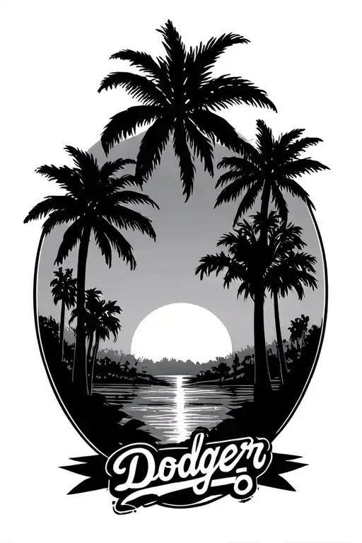 LA dodger design with palm trees and sunset scene tattoo design idea