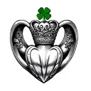 claddagh ring with designs on both sides and a shamrock on top tattoo design idea