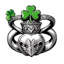 claddagh ring with designs on both sides and a shamrock on top tattoo design idea