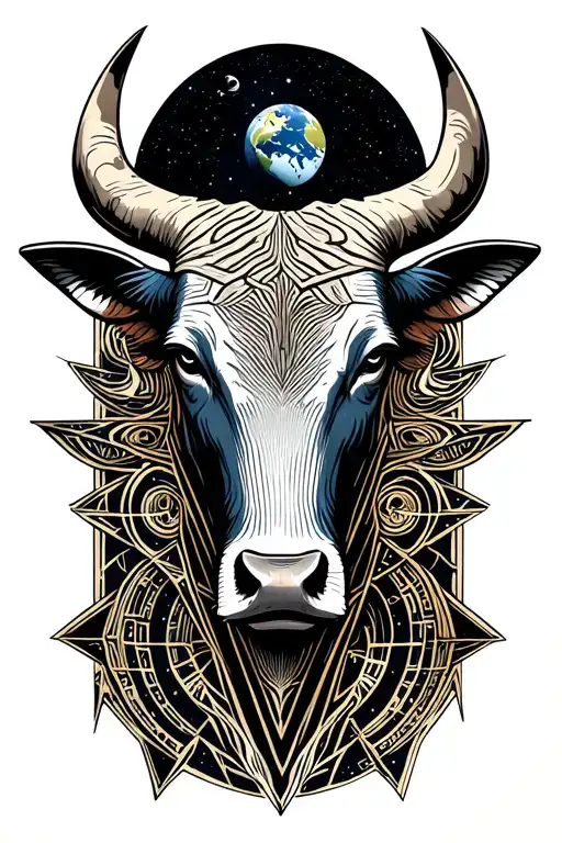 "Ivar" bull with the element earth and the ruling planet Venus tattoo design idea