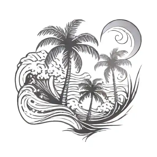 palm tree, wave, dance, travel tattoo tattoo design idea