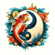 fine line japanese koi yin yang money frog with gold coin tattoo design idea