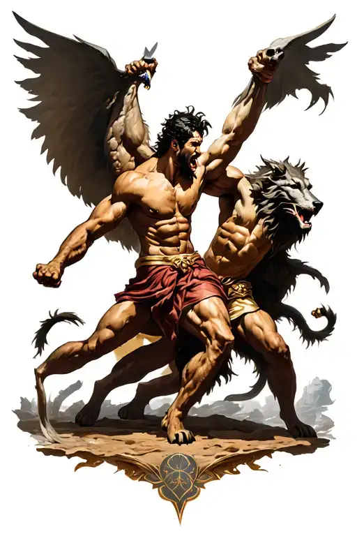 Hercules fighting Cerberus tattoo design idea