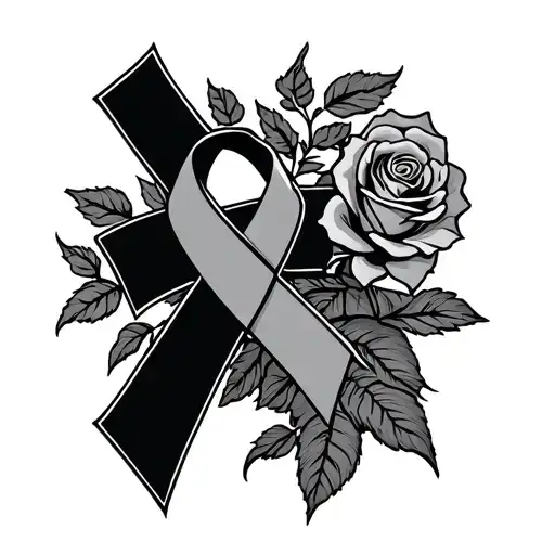 cross with roses intertwined and  cancer ribbon  tattoo design idea