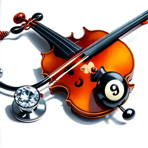 violin stethoscope 8ball stiletto diamonds tattoo design idea