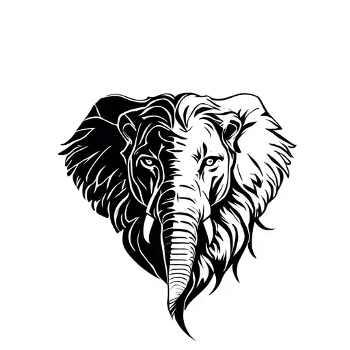 half elephant half lion head tattoo design idea