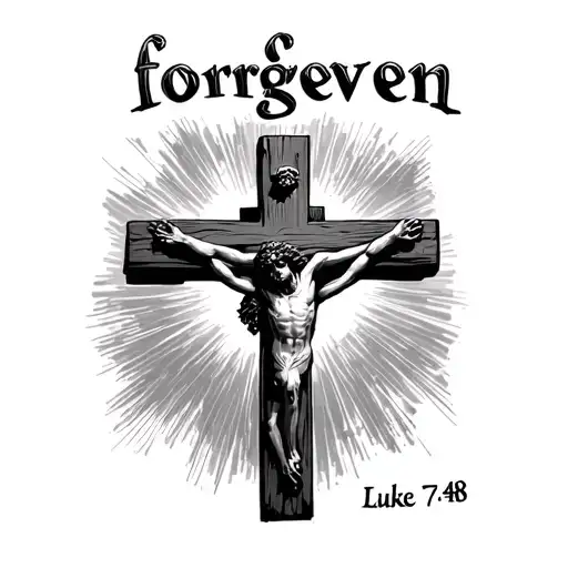 forgiven wrote on the cross Luke 7:48 tattoo design idea