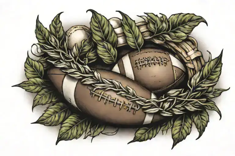Football and laurel wreath wrapped tattoo design idea