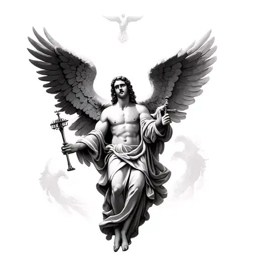 Father (God), the son, & the Holy Spirit. A Heavenly Atmosphere. add the 7 trumpet angels & make it black n white real tattoo design idea