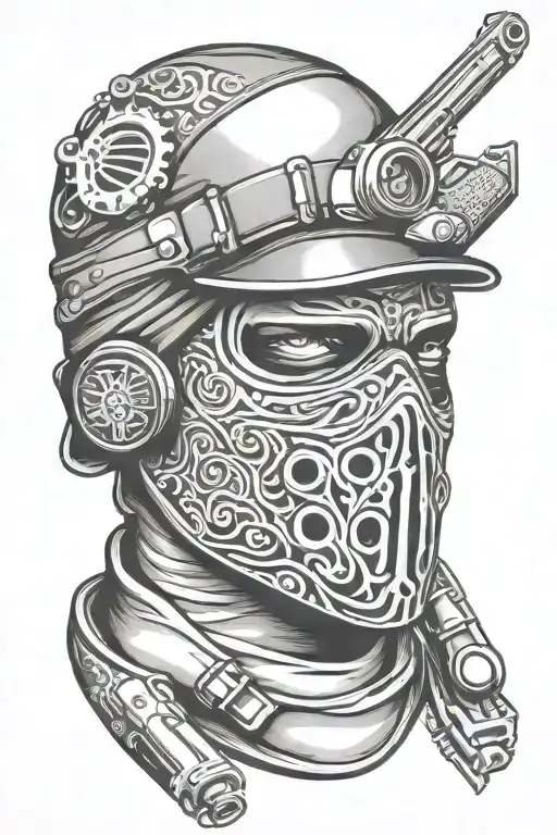 gun ski mask tattoo design idea