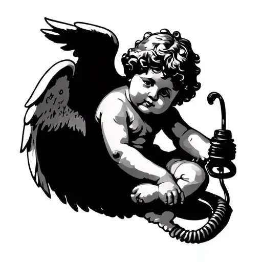 cherub talking on a landline tattoo design idea