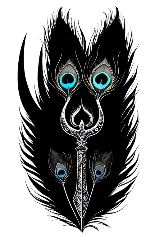  trident  with peacock feathers tattoo design idea