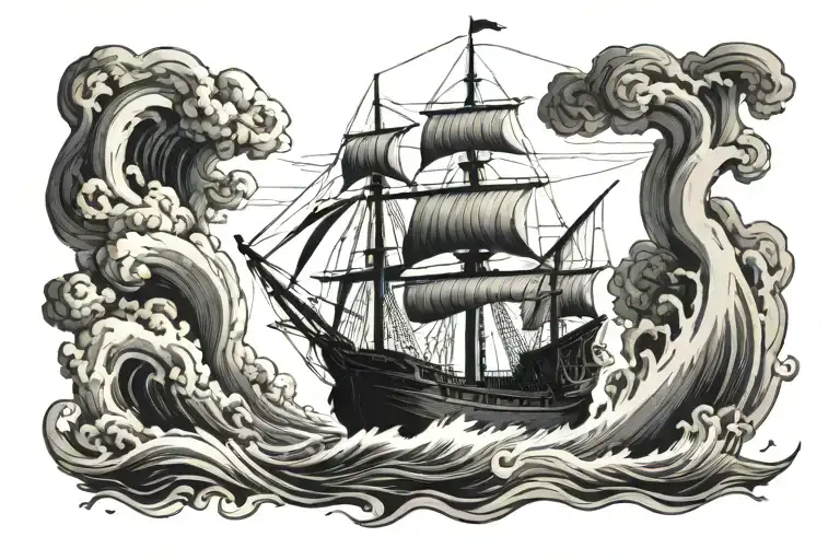 boat 18th century tattoo design idea