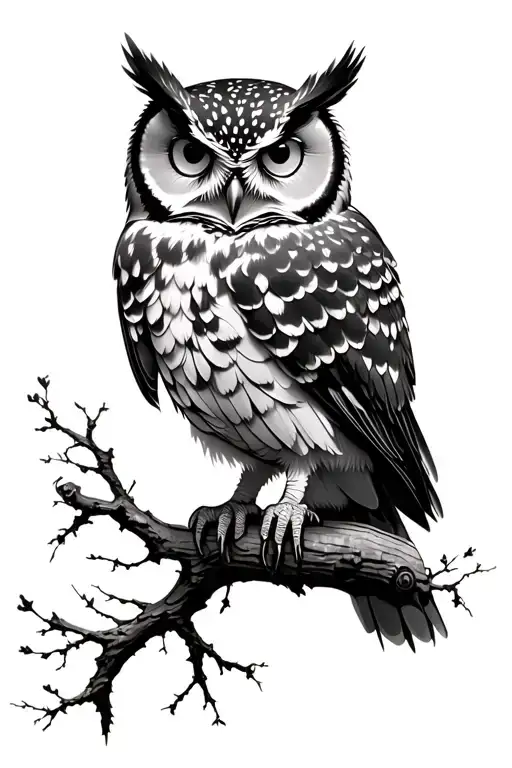 owl perched tattoo design idea