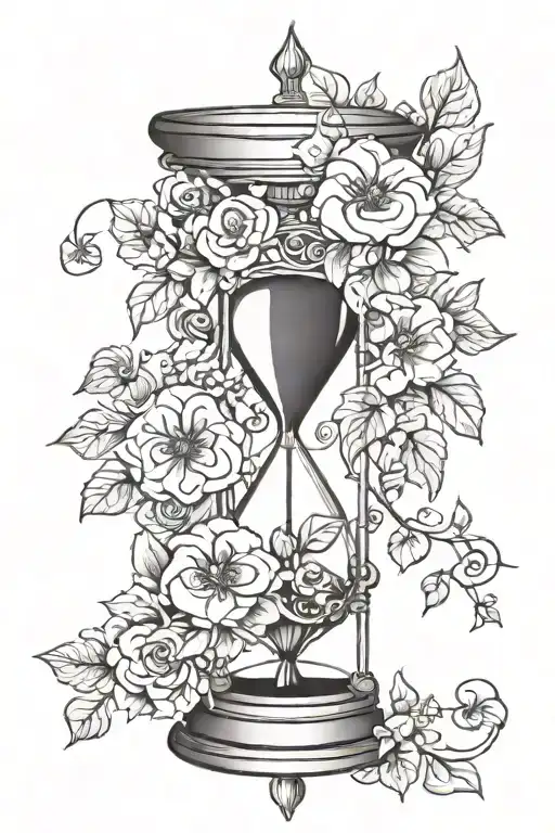 Hourglass flowers ivy vines wrapped tattoo design idea