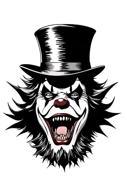 demon clown eating your soul weating a top hat tattoo design idea