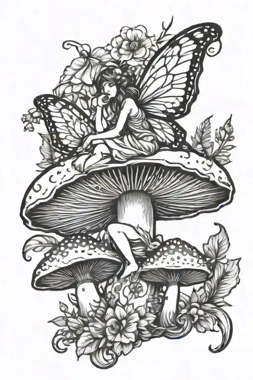 fairy setting on mushroom tattoo design idea