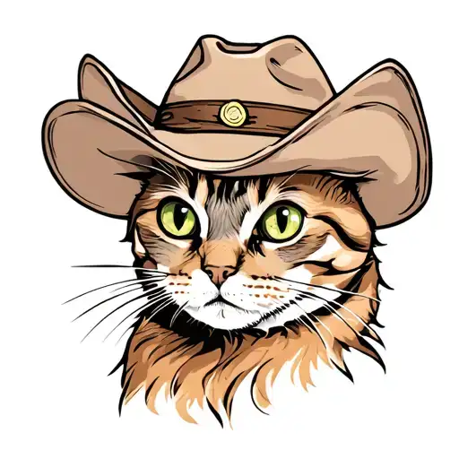 cat with stoned eyes and cowboy hat tattoo design idea