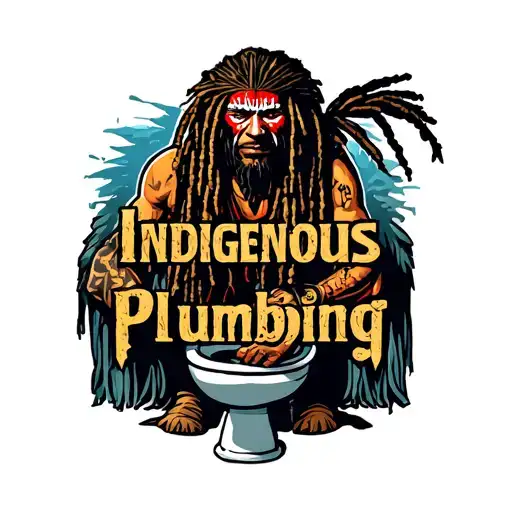 "Indigenous Plumbing " dreadlock painted face Native American plumber working on toilet tattoo design idea