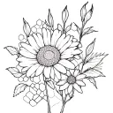 Daisy,rose,gladiolus and honeycomb outline drawing tattoo tattoo design idea