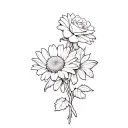 Daisy,rose,gladiolus and honeycomb outline drawing tattoo tattoo design idea