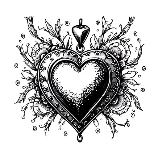 "25/09~18/09~16/02~04/06" heart shaped locket tattoo design idea