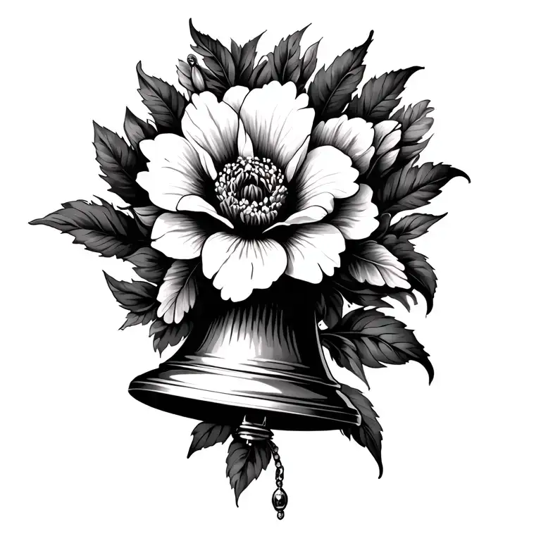 a bell and a flower blooming tattoo design idea