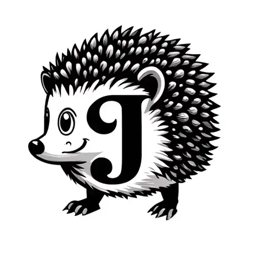 hedgehog and letter j with node marine in 8 and caravan tattoo design idea