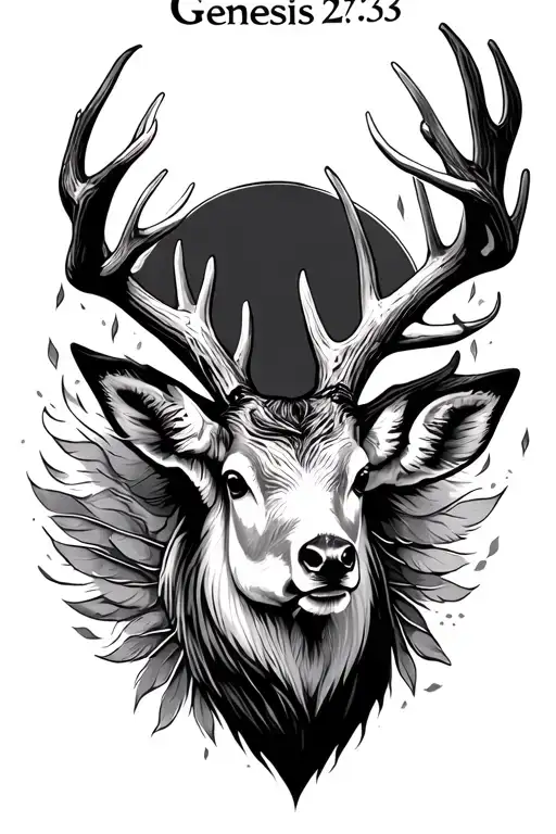 "Genesis 27:3" deer antler in duck feathers falling tattoo design idea