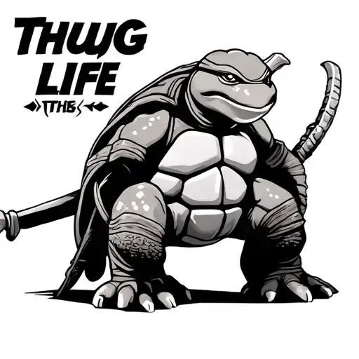 NINJA TURTLE WITH THUG LIFE WRITING tattoo design idea