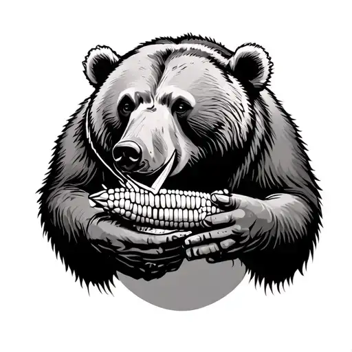 Bear eating corn tattoo design idea