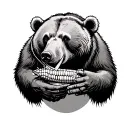 Bear eating corn tattoo design idea
