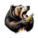 Bear eating corn tattoo design idea