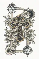 floral Christian Cross tattoo design idea