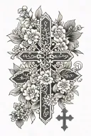 floral Christian Cross tattoo design idea