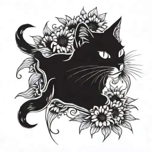 a cat and sunflowers around stencil tattoo tattoo design idea