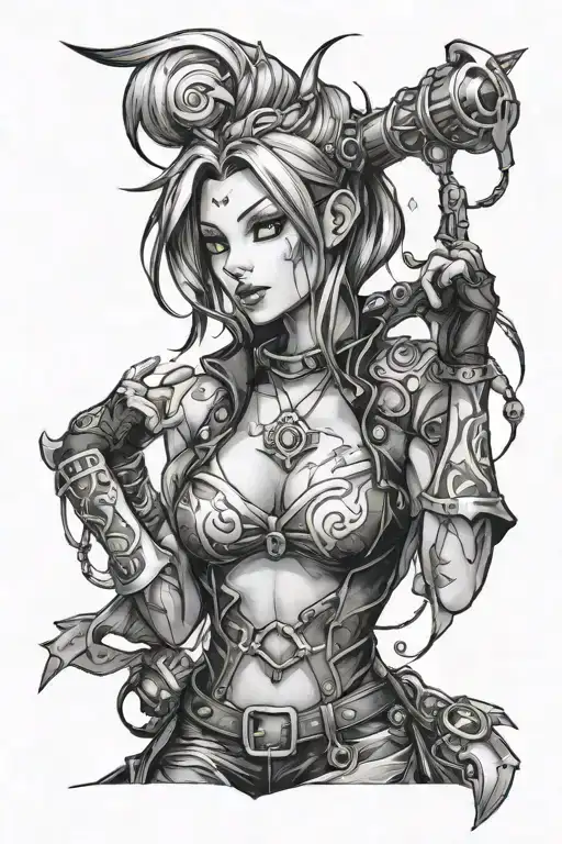 jinx from arcane league of legends tattoo design idea